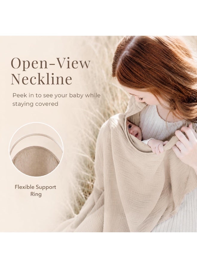 Konssy Muslin Nursing Cover for Baby Breastfeeding, Breathable 100% Cotton Breastfeeding Cover with Rigid Hoop for Mother Nursing Apron, Summer Wheat (BRJ07) - Image 2