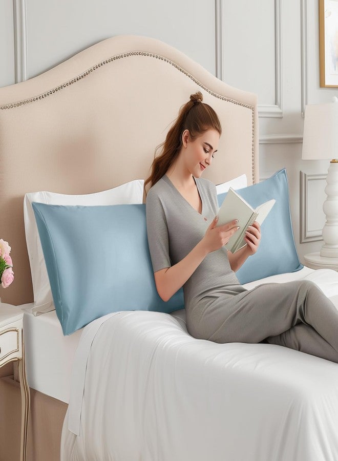 infiixso غطاء وسادة للجسم من إنفييكسو مزود بسحاب، غطاء وسادة فاخر من حرير التوت مقاس 20 × 54 بوصة، غطاء وسادة طويل فائق النعومة والبرودة، هدية للنساء والرجال (أزرق سماوي) - Image 3