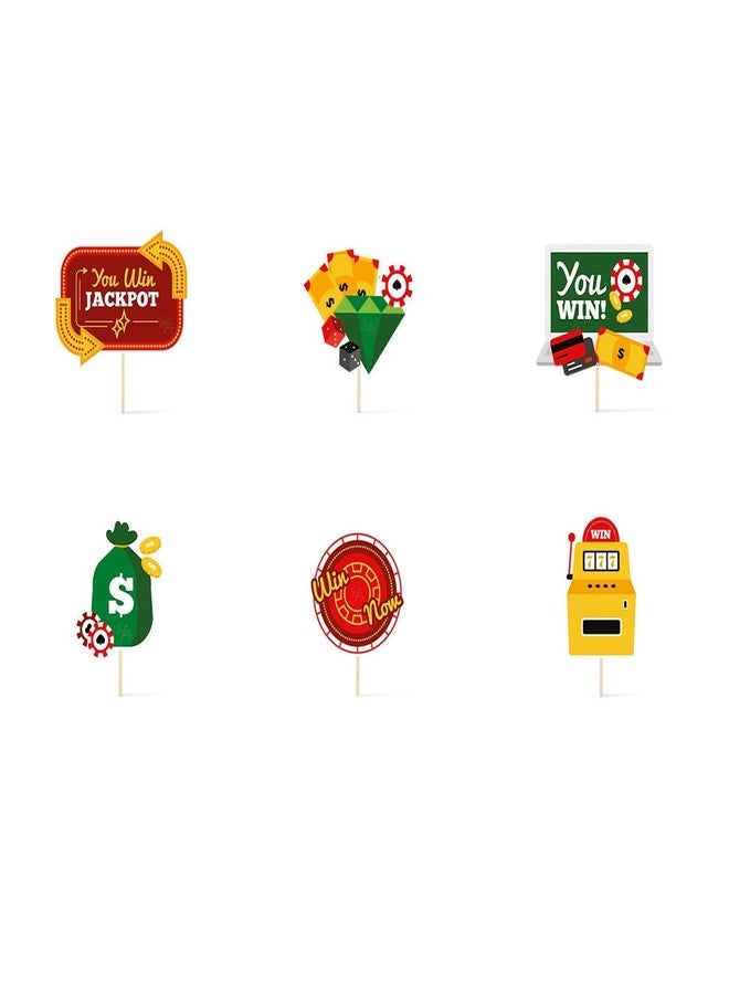 Just Party Casino Theme Happy Birthday Cake Topper & Birthday Props for Kids | Vegas Style Cake Toppers for Cake Decoration & Photo Props / Muffin Toppers | Set of 6 Props + 1 Topper - Image 4