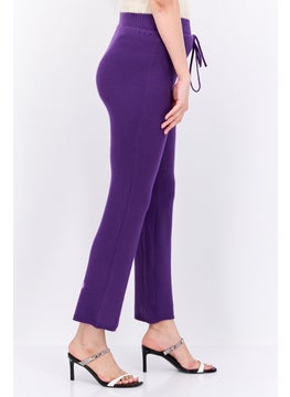 UNDIZ Women Ribbed Drawstring Straight Leg Pants, Purple  - Image 3