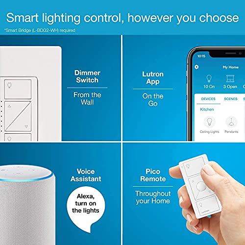 Lutron Caseta Original Smart Dimmer Switch (Lutron Smart Hub Required), for LED Lights, 150 Watt, Single-Pole/3-Way, No Neutral Required, PD-6WCL-IV, Ivory - Image 4