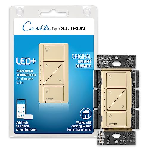 Lutron Caseta Original Smart Dimmer Switch (Lutron Smart Hub Required), for LED Lights, 150 Watt, Single-Pole/3-Way, No Neutral Required, PD-6WCL-IV, Ivory - Image 1