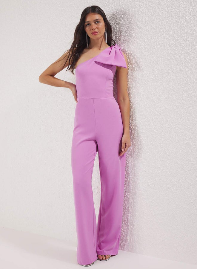 trendyol Pink Plain Asymmetric Collar Sleeveless Bowknot Woven Finike Graduation/Prom - Image 1