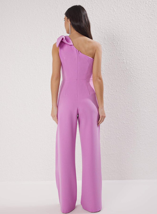 trendyol Pink Plain Asymmetric Collar Sleeveless Bowknot Woven Finike Graduation/Prom - Image 4