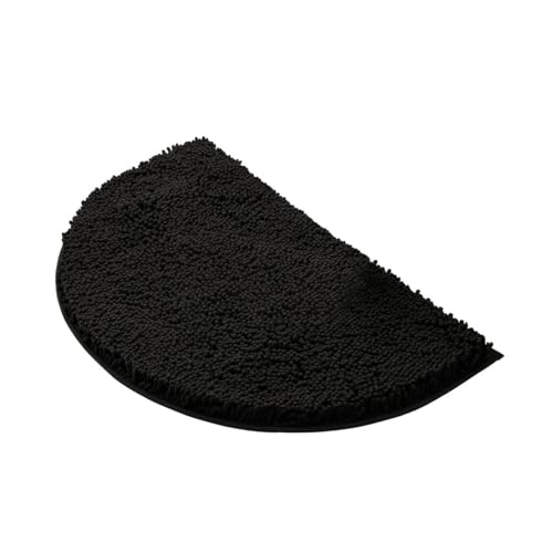 HYFAN Half Round Microfiber Chenille Non-Slip Bathroom Bath Rug Super Absorbent Quick Drying Shower Mat Soft Shaggy Bathtub Rugs Machine Washable Semi Circle Floor Decor Mat (Black, 40-60cm) - Image 2