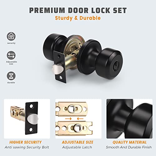 KNOBWELL 3 Pack Entry Door Knob with Lock and Keys, Keyed Alike Exterior Door Knobs in Matte Black Finish - Image 4