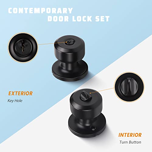 KNOBWELL 3 Pack Entry Door Knob with Lock and Keys, Keyed Alike Exterior Door Knobs in Matte Black Finish - Image 2