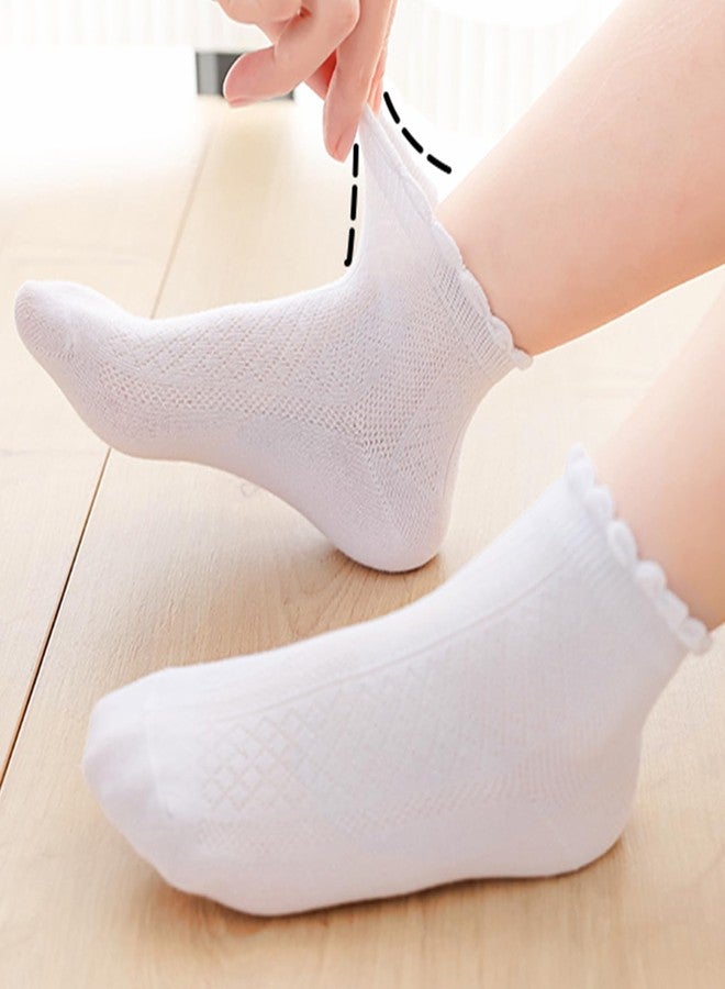 Looching 5 Pairs Toddler Baby Girls Mesh Thin Socks Summer Ruffle White Cotton Soft Low Cut Ankle Dress Socks for 4-6T Kids - Image 2