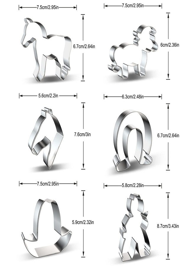 azflyife Horse Cowboy Cookie Cutters Shapes Baking Set, 6 Pieces Stainless Steel Metal Mold with Horse, Pony, Horse Head, Horseshoe, Cowboy, Cowboy Hat Cookie Cutter for Biscuit Pastry Fondant Gingerbread Cake - Image 2