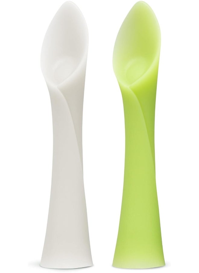 Olababy Olababy 100% Silicone Soft-Tip Training Spoon for Baby Led Weaning 2pack (Pearl/Kiwi)  - Image 1