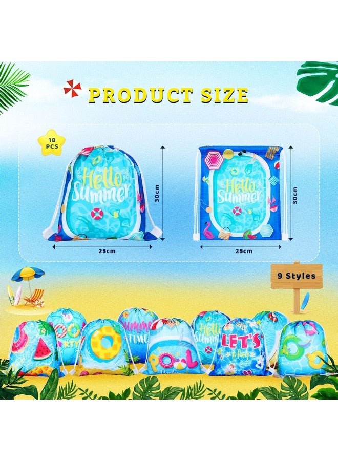 Panelee Pool Party Drawstring Bags Pool Party Favor Bags Beach Party Decorations Drawstring Bulk Bags Beach Gift Candy Goody Treat Pack For Kids Hawaiian Luau Pool Birthday Party Supplies (18 Pcs) - Image 3