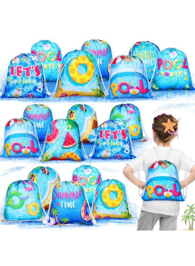 Panelee Pool Party Drawstring Bags Pool Party Favor Bags Beach Party Decorations Drawstring Bulk Bags Beach Gift Candy Goody Treat Pack For Kids Hawaiian Luau Pool Birthday Party Supplies (18 Pcs) - Image 2