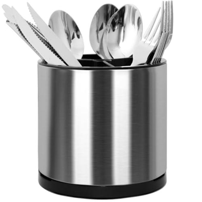 Haiyouneer Silverware Caddy Cutlery Organizer for Countertop 360Â° Rotating Silverware Holder for Fork Knife Spoon Flatware Organizer 3 Compartments Cutlery Holder