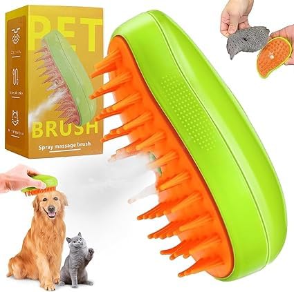TOPHAVEN Cat Steam Brush, 3 in 1 Cat Steamy Cleanser, Silicone Massage Grooming Brush, Pet Hair Cleaning Comb for Cats Dogs(Mango Green) - Image 1