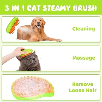 TOPHAVEN Cat Steam Brush, 3 in 1 Cat Steamy Cleanser, Silicone Massage Grooming Brush, Pet Hair Cleaning Comb for Cats Dogs(Mango Green) - Image 4