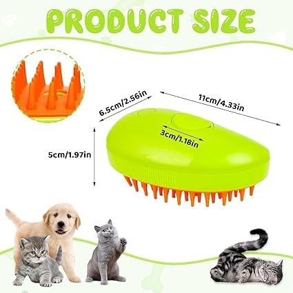 TOPHAVEN Cat Steam Brush, 3 in 1 Cat Steamy Cleanser, Silicone Massage Grooming Brush, Pet Hair Cleaning Comb for Cats Dogs(Mango Green) - Image 2