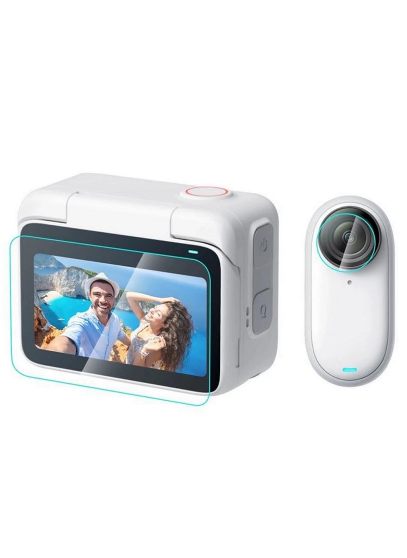 2Set Hard Tempered Glass LCD Display Screen Protector + TPU Soft Lens Film Cover Compatible with Insta360 GO 3S Action Camera GO3S Case and Accessories Protective Film Kit
