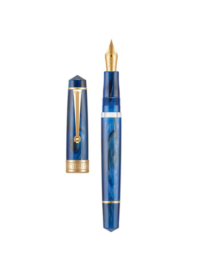 Asvine P20 Galaxy Blue Fountain Pen Piston Filling, Gold Plated Fine Point Smooth Writer with Pen Gift Case - Image 1