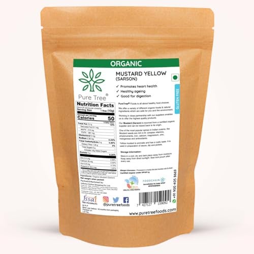 Pure Tree Certified Organic Yellow Mustard Seeds | 250 g | Rai Seeds Pili Sarson dana | Aromatic Kadugu Avalu | Sarso Seeds - Image 2