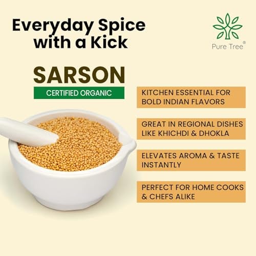 Pure Tree Certified Organic Yellow Mustard Seeds | 250 g | Rai Seeds Pili Sarson dana | Aromatic Kadugu Avalu | Sarso Seeds - Image 4