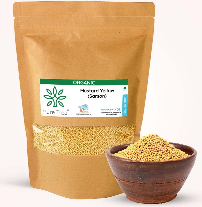 Pure Tree Certified Organic Yellow Mustard Seeds | 250 g | Rai Seeds Pili Sarson dana | Aromatic Kadugu Avalu | Sarso Seeds - Image 1