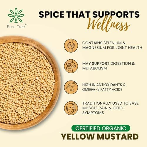 Pure Tree Certified Organic Yellow Mustard Seeds | 250 g | Rai Seeds Pili Sarson dana | Aromatic Kadugu Avalu | Sarso Seeds - Image 3