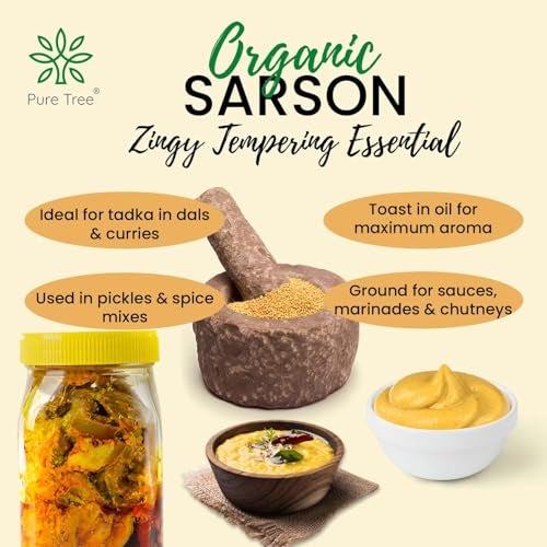 Pure Tree Certified Organic Yellow Mustard Seeds | 250 g | Rai Seeds Pili Sarson dana | Aromatic Kadugu Avalu | Sarso Seeds - Image 5