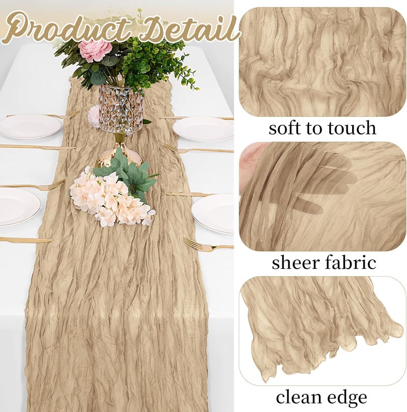 Yorcari 16 Pack Beige Cheesecloth Table Runners 20x120 Inch Gauze Table Runner Cheese Cloth 10FT Beige Table Runner Rustic Sheer Runner for Wedding Birthday Party Baby Shower Table Decor - Image 3