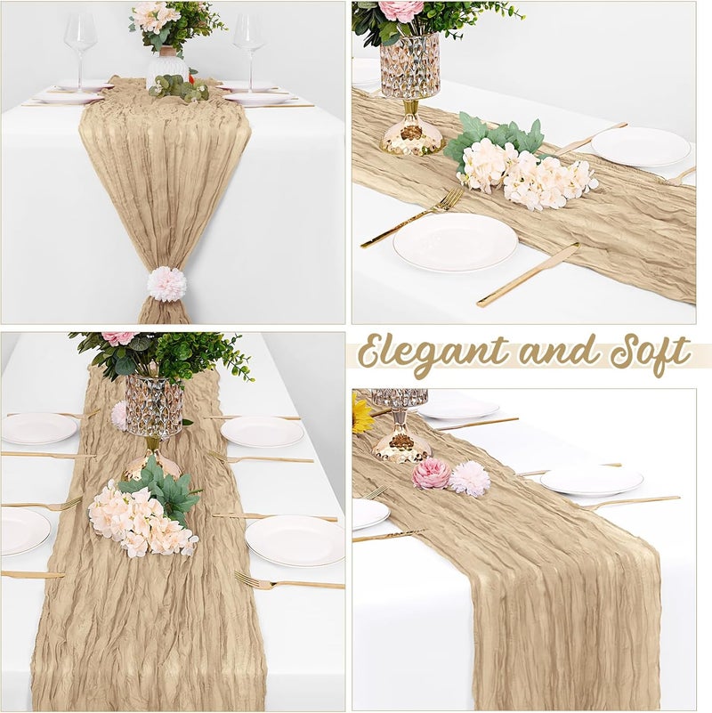Yorcari 16 Pack Beige Cheesecloth Table Runners 20x120 Inch Gauze Table Runner Cheese Cloth 10FT Beige Table Runner Rustic Sheer Runner for Wedding Birthday Party Baby Shower Table Decor - Image 4