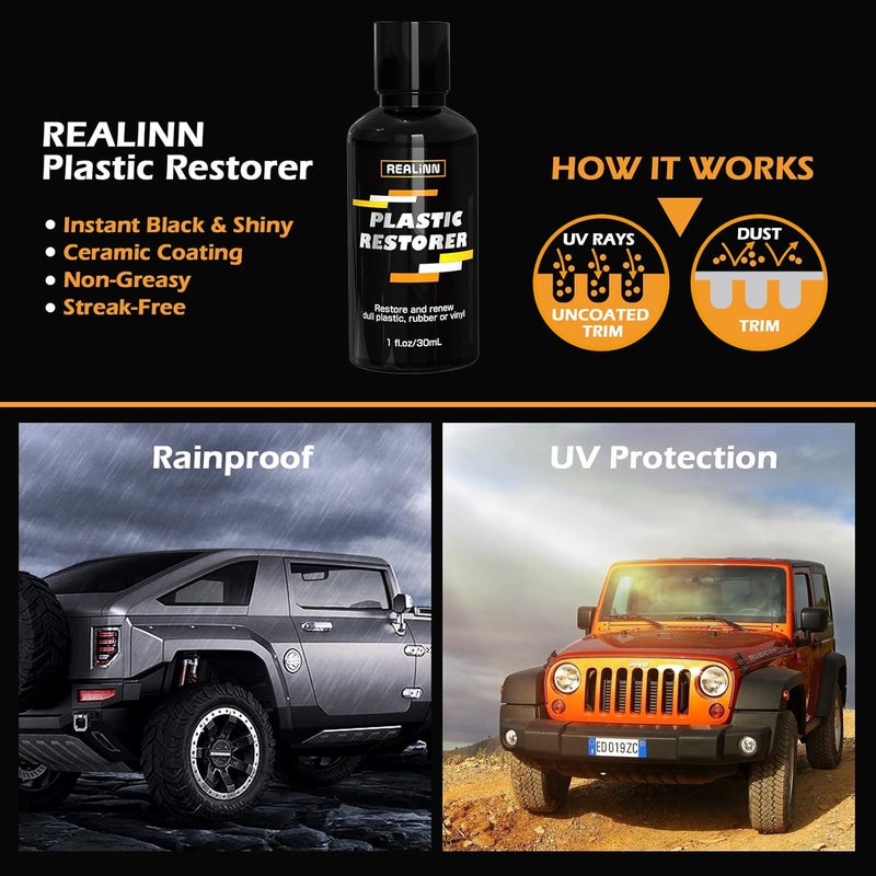 REALINN Plastic Restorer - Cars Ceramic Coating for Trim, Shines & Protects Plastic, Vinyl & Rubber Surfaces - Image 4