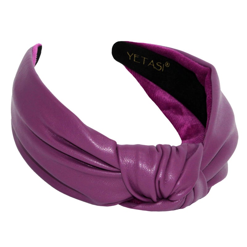 YETASI Leather Knotted Headband for Women is a Top Knot Womens Headbands Fashion Designer Top Knot Orchid Purple Unique Head bands for Womens Hair
