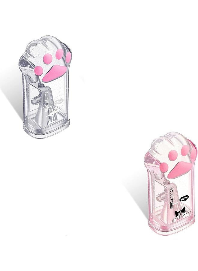 erorex - Pencil Sharpener Cat Paw Manual Pencils Sharpeners Kids Cat Claw Pencil Sharpener Stationery With Lid For Office Home School Supplies Pink And Grey 2 Pcs - Image 1