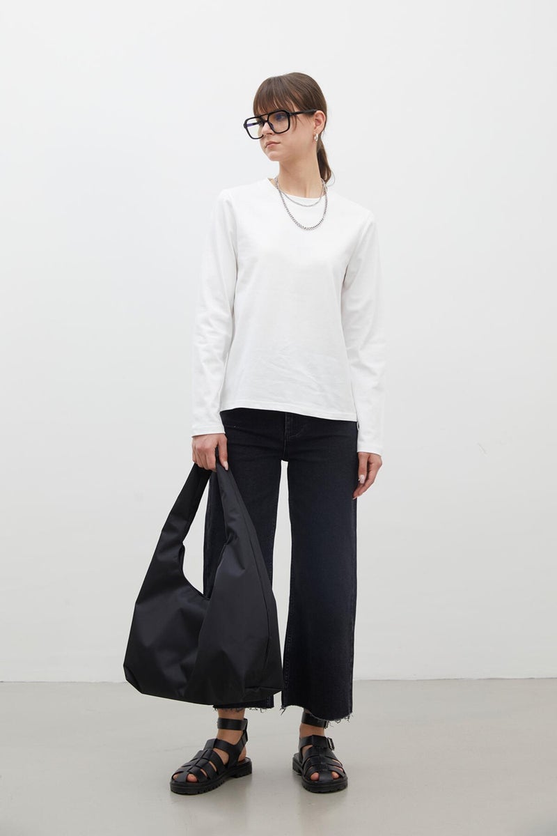 Manuka Long Sleeve Fit Cotton T-Shirt Ecru - Image 1