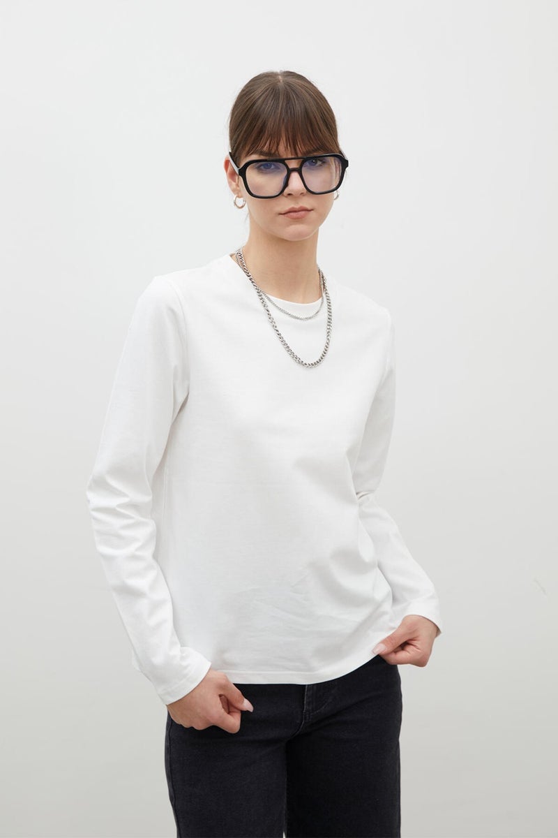 Manuka Long Sleeve Fit Cotton T-Shirt Ecru - Image 2