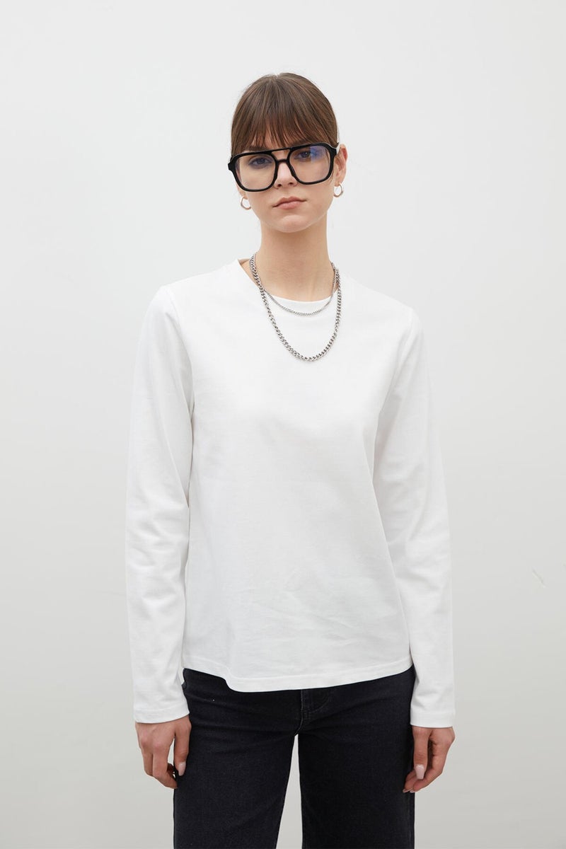 Manuka Long Sleeve Fit Cotton T-Shirt Ecru - Image 3