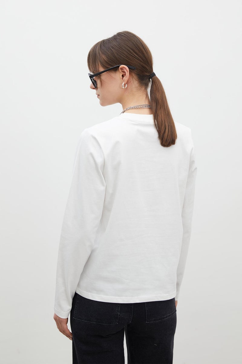 Manuka Long Sleeve Fit Cotton T-Shirt Ecru - Image 4