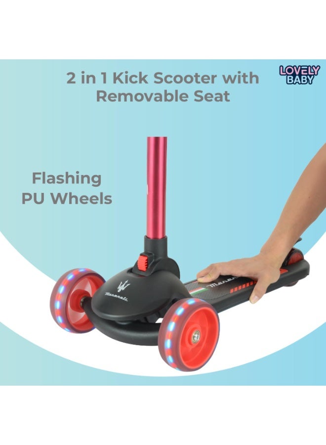 مازيراتي Maserati Kids Scooter with Foldable Seat | 3-Wheel Toddler Kick Scooter with LED Light-Up Wheels & Adjustable Height | For Boys & Girls Ages 2-7 - Image 4