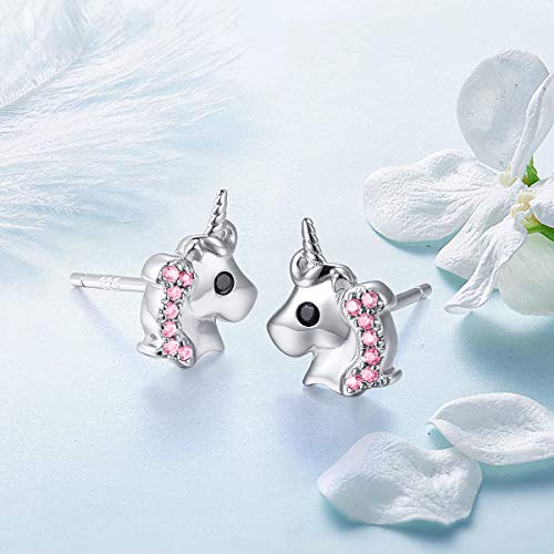 Yearace 925 Sterling Silver Unicorn Gift Cute Cz Unicorn Stud Earrings Jewelry for Women Daughter Gift (Pink) - Image 4