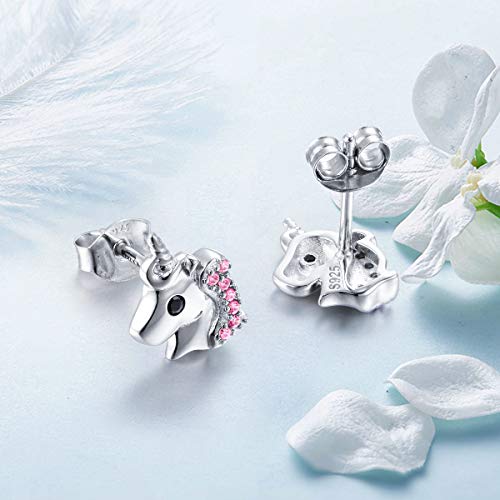 Yearace 925 Sterling Silver Unicorn Gift Cute Cz Unicorn Stud Earrings Jewelry for Women Daughter Gift (Pink) - Image 5