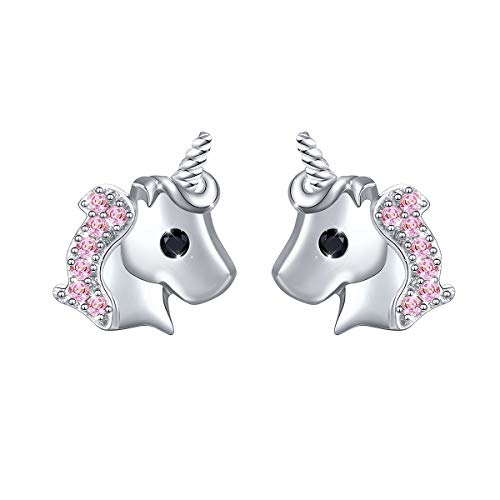 Yearace 925 Sterling Silver Unicorn Gift Cute Cz Unicorn Stud Earrings Jewelry for Women Daughter Gift (Pink) - Image 1