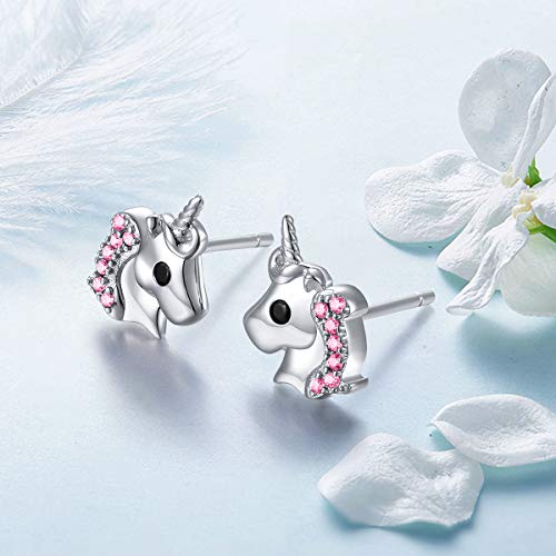 Yearace 925 Sterling Silver Unicorn Gift Cute Cz Unicorn Stud Earrings Jewelry for Women Daughter Gift (Pink) - Image 3