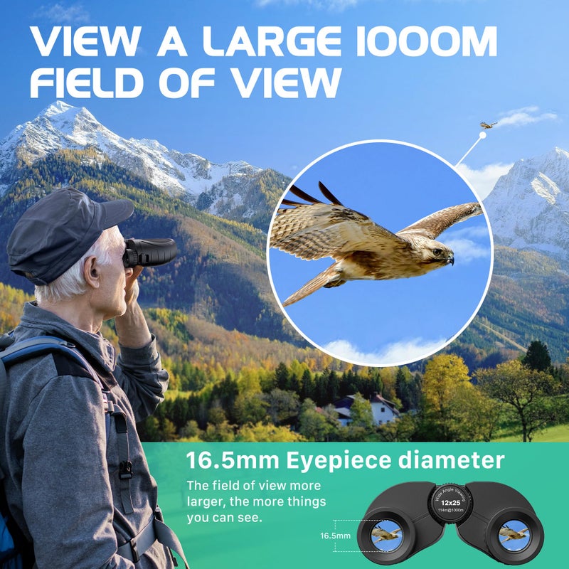 Kylietech Compact Binoculars for Adults Kids, 12x25 Binoculars Lightweight - Image 4