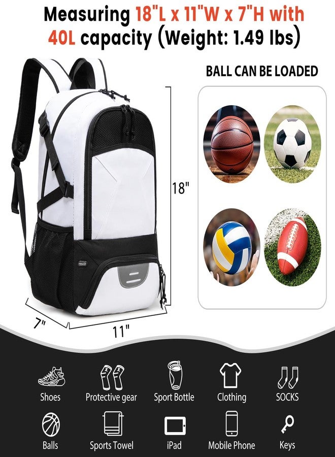 RTRYALN Basketball Backpack - Large Sports Equipment Bag with Ball Holder & Shoe Compartment for Basketball., White, Outdoor Sports - Image 3