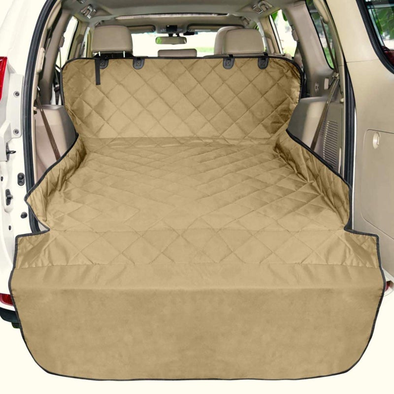 Fcolor SUV Cargo Liner for Dogs Water Resistant Pet Cargo Cover Dog Seat Cover Mat for SUVs Sedans Vans with Bumper Flap Protector NonSlip Large Size Universal Fit Khaki