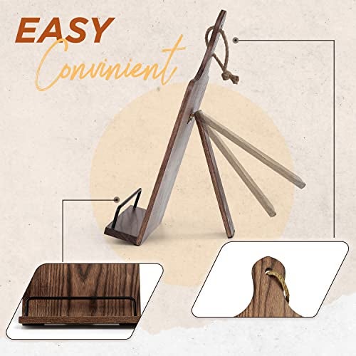FANATU Cookbook Stand, Rustic Wood Cookbook Holder Cutting Board Style, Adjustable Recipe Ipad Tablet Book Holder and Stand for Kitchen with Anti-Slip Kickstand (Dark Brown) - Image 5