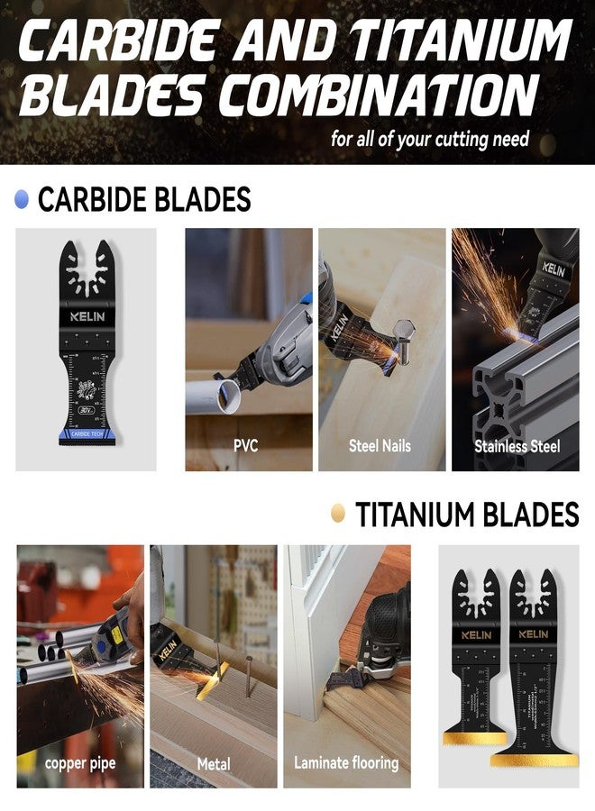 KELIN 6 PCS Carbide and Titanium Multitool Blades Kit, Heavy Duty Oscillating Tool Saw Blades for Steel Bolts Screws Metal Wood Cutting with Hangable Case, Universal Interface Fit Bosch Fein Dewalt - Image 4
