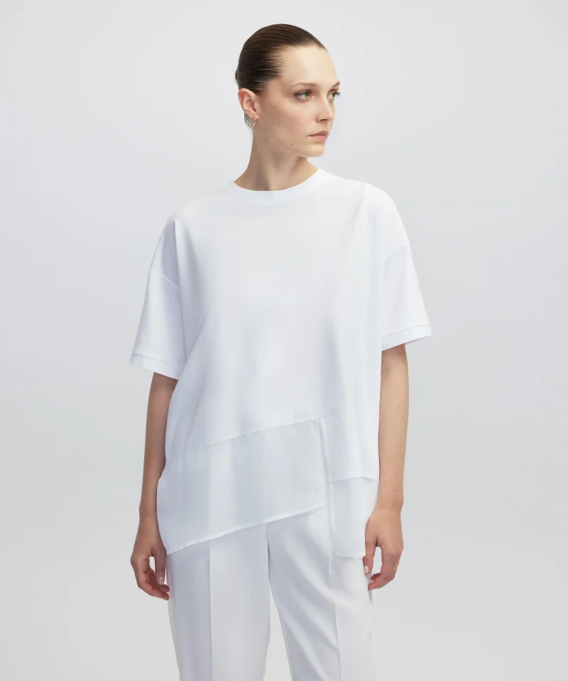Chiffon Trim Asymmetric T-Shirt