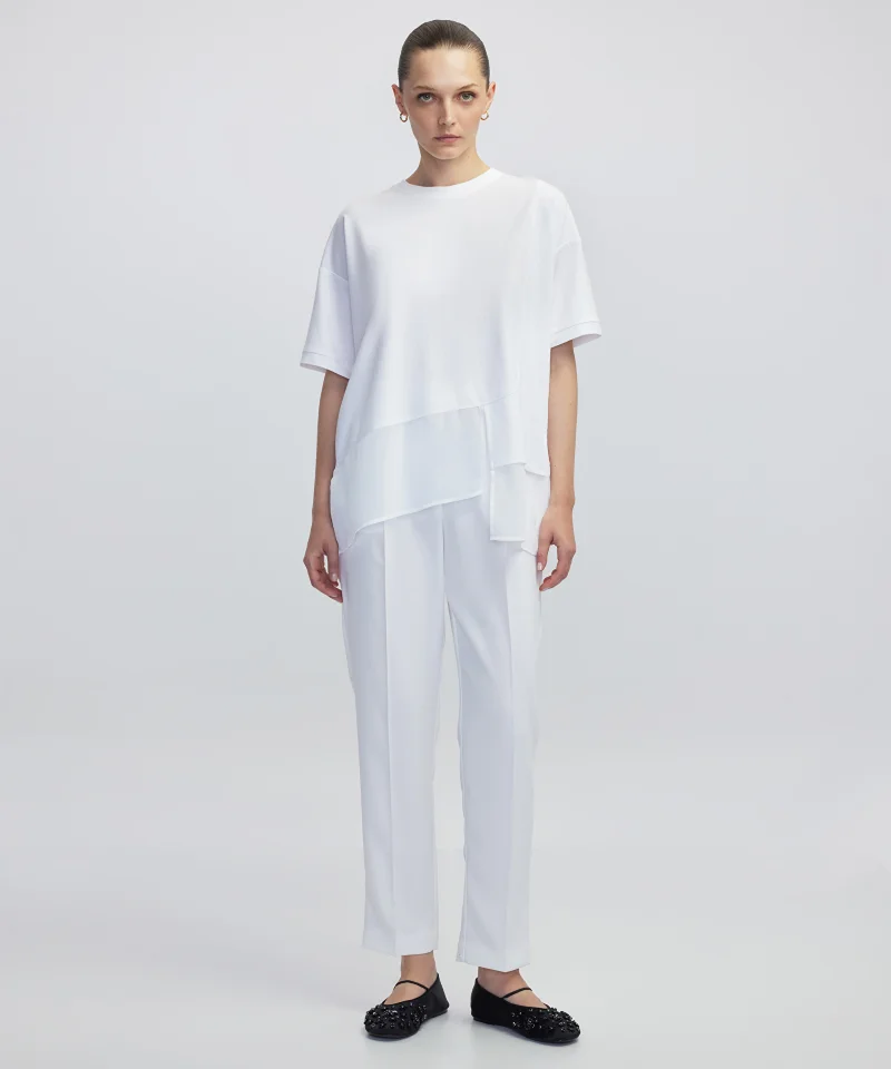 ابيكول تيشيرت غير متماثل مزين بالشيفون