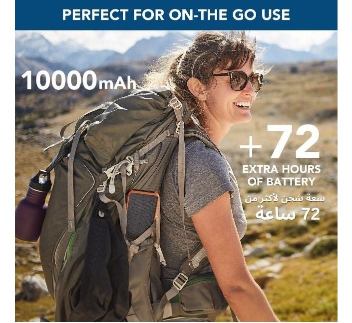 Cellularline Solar 10000 Power Bank 10000mAh, Portable Charger with Solar Panel, 20W USB-C Power Delivery & 18W Fast Charge, IP54 Water & Dust Resistant – Orange - Image 4