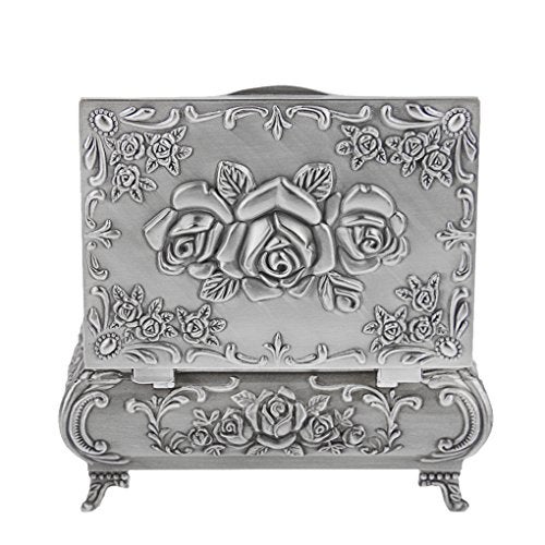 MioCloth Classic Vintage Antique Tin Rectangle Jewelry Box Treasure Storage Organizer Chest with Rose Pattern - Image 5
